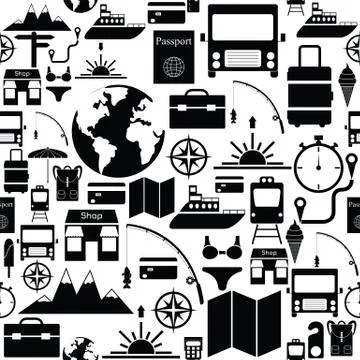 Travel seamless pattern background icon. Stock Illustration