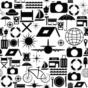 Travel seamless pattern background icon. Illustrazione stock