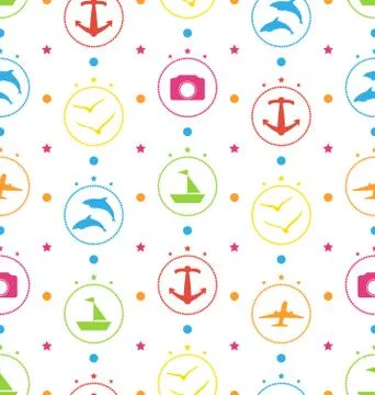 Travel Seamless Pattern with Colorful Elements Stock Illustration
