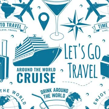Travel seamless pattern or background with design element. Seamless scene with Stock Illustration
