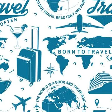 Travel seamless pattern or background with design element. Seamless scene with 스톡 일러스트