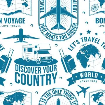 Travel seamless pattern or background with design element. Seamless scene with 스톡 일러스트