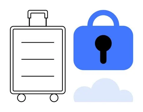 Travel Security and Cloud Storage Concept with Suitcase, Lock, and Cloud イラスト素材