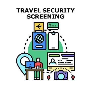 Travel security screening process with agent checking documents Stockillustratie