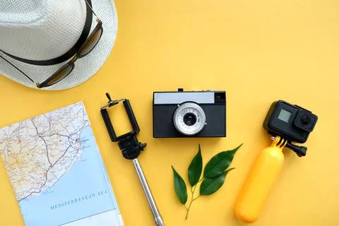 Travel set flat lay Stock Photos