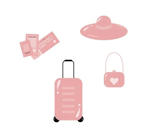 Travel set with most essential things and documents for travel. Stock Illustration
