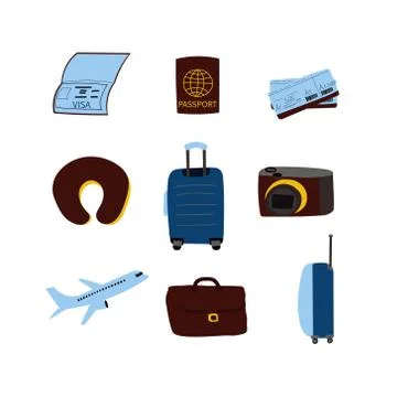 Travel set objects in hand drawn style. Stock Illustration