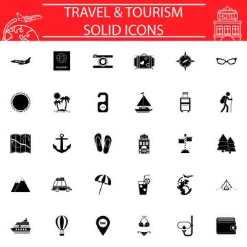 Travel solid icon set, Travel symbols collection Stock Illustration