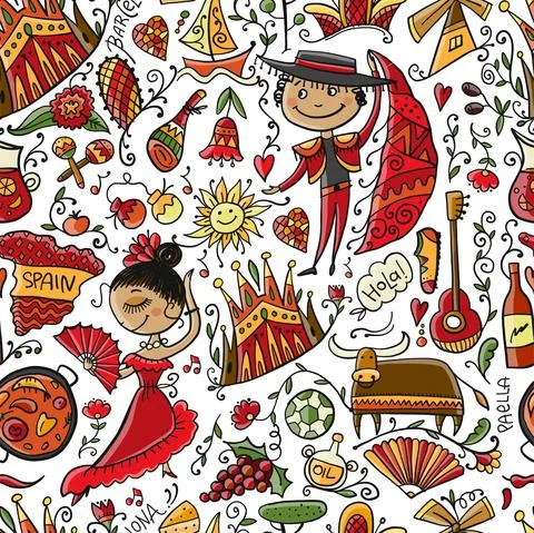 Travel to Spain. Seamless pattern for your design Stock Illustration