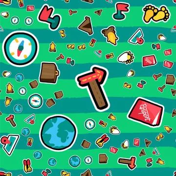Travel stickers seamless vector pattern Illustrazione stock