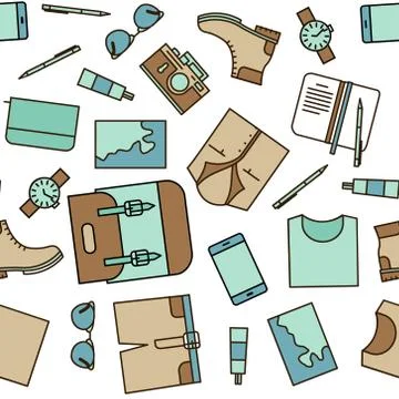 Travel stuff seamless pattern Stock Illustration