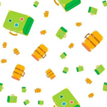 Travel Suitcase Seamless Pattern Vector. Summer Luggage. Journey, Tourism. Cute Stock Illustration