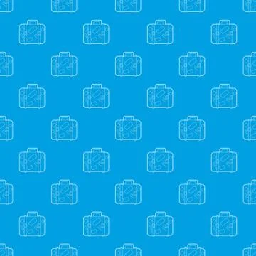 Travel suitcase with stickers pattern vector seamless blue Stock Illustration