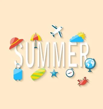 Travel Summer Background with Tourism Objects and Equipments Stock Illustration