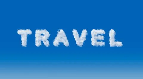 "travel" text in the shape of clouds in the sky Stock Illustration