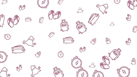 Travel themed pattern animation with suitcase, compass, and flip-flops. Stock Footage 320159987