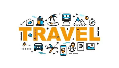 Travel thin line flat style banner, tourism and vacation Stock Illustration
