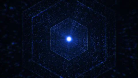 Travel through abstract technology digital LED tunnel from dots. Glowing ba.. イラスト素材