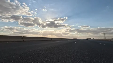 Travel Through Eastern Desert Highway Between Cairo and Ain Sokhna With Traffic Stock Footage 330032390