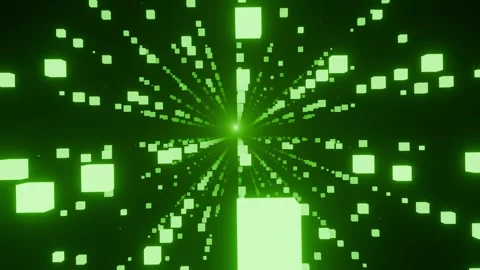 Travel through space among blinking and glowing green cubes Stock Footage 320619130