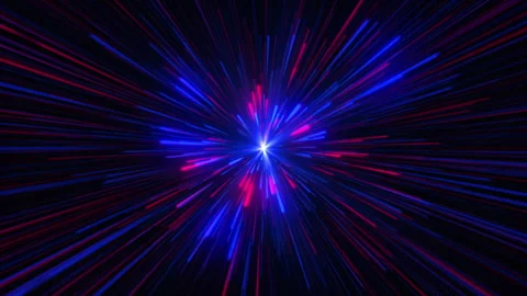 Travel through space and time. Flying through blue and red neon rays Stock Footage 275288160