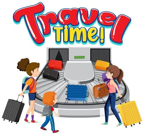 Travel Time typography design with baggage carousel Stock Illustration