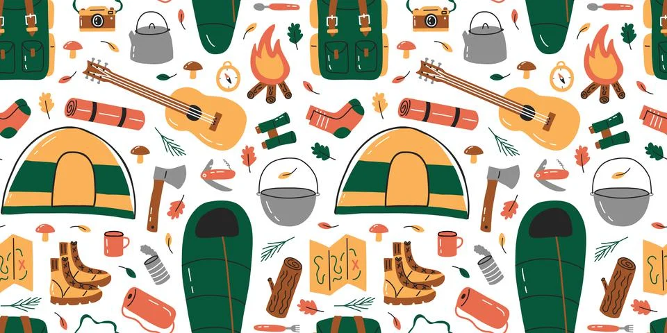 Travel tools seamless pattern Stock Illustration