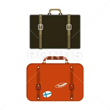 Travel tourism fashion baggage or luggage vacation handle leather big packing Stock Illustration