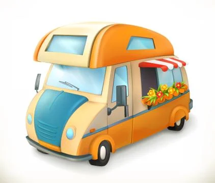 Travel trailer. Camping, 3d vector icon Stock Illustration