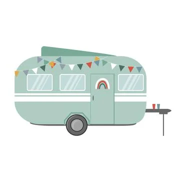 Travel trailer flat icon, vector illustration. Design element for camping Stock Illustration