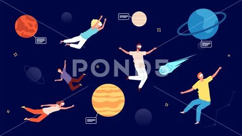 Travel in Universe. Virtual reality glasses entertainment, astronomy augmented Stock Illustrationen