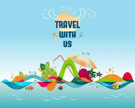 Travel with us - banner, vector template illustration Stock Illustration