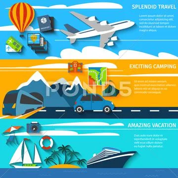 Travel vacation camping banners set Stock Illustration