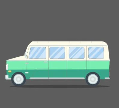Travel van flat square icon with long shadows. Stock Illustration