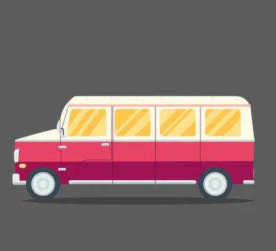 Travel van flat square icon with long shadows. Stock Illustration
