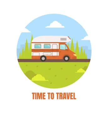 Travel Van Packed and Ready to Set Off on Journey Vector Illustration Stock Illustration