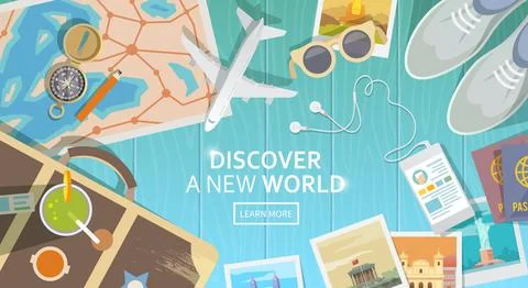 Travel vector banner. Top view Stock Illustration