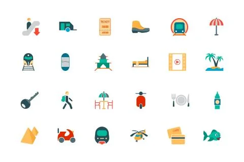 Travel Vector Colored Icons Pack Stock Illustration