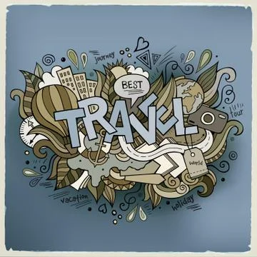 Travel Vector doodles elements background 스톡 일러스트