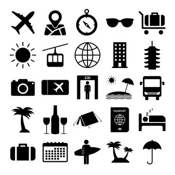 Travel vector icon set on white background Stock Illustration