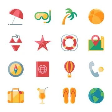 Travel vector icons set flat style Stock Illustration