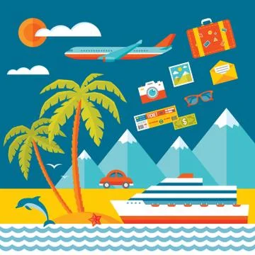 Travel - vector illustration concept in flat design style. Stock Illustration
