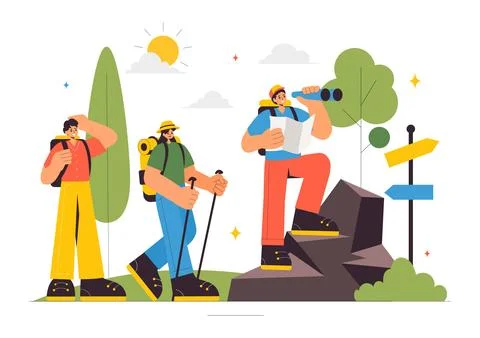 Travel Vector Illustration featuring Backpacking, Luggage, Maps, and Photo .. Stock Illustration