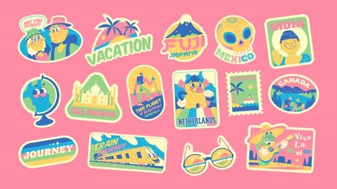 Travel Vector Retro Stickers Pack Stock Illustration