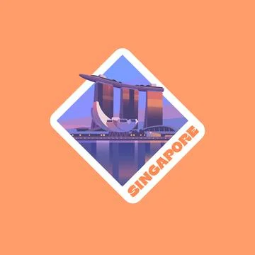 Travel Vector Sticker. View of the modern center of Singapore Stock Illustration