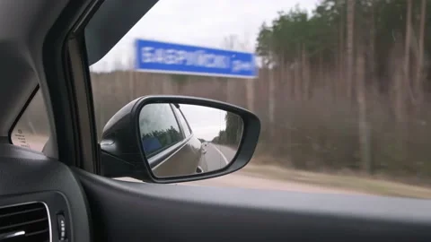 Travel, view from the car window, birch grove, dense forest in early spring Stock Footage 237240184