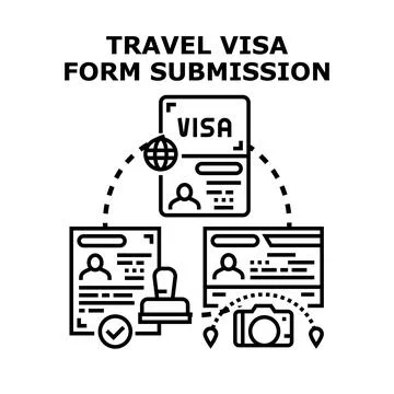 Travel visa application process and form submission Stock Illustration