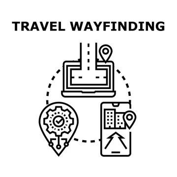 Travel wayfinding application planning navigation route map Stock Illustration