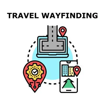 Travel wayfinding application planning navigation route map Stock Illustration