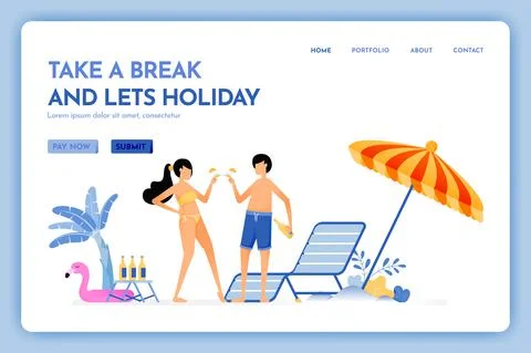 Travel website with the theme of take a break and lets holiday. beach vacatio Stock Illustration